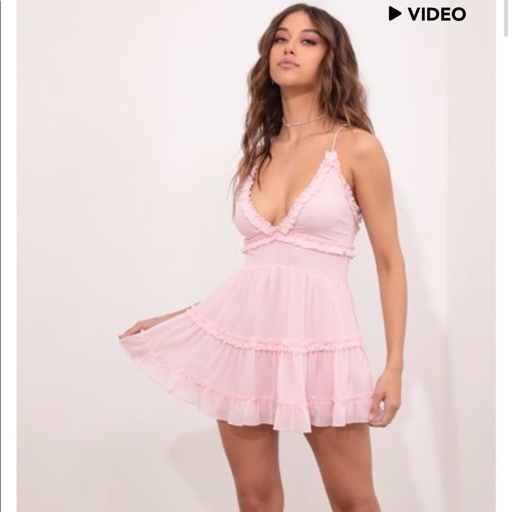 Lucy In the Sky Michaela Ruched Ruffle Dress Pink